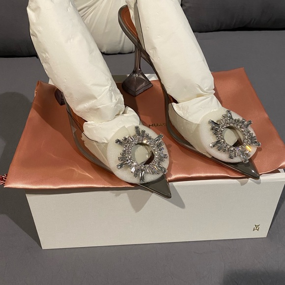 Amina Muaddi Begum Crystal PVC Light Grey Slingbacks - Picture 6 of 16
